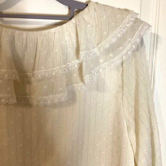 Suomiaoke Women's Blouse Ruffles Feminine Cream Lace Office Business Clothes - Picture 8 of 10